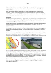 Fotografi av en eksisterende bygning (naust) ved kysten, med en vei og strand i bakgrunnen.