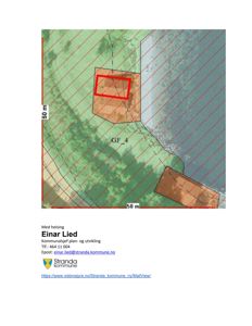 Situasjonsplan som viser to tomter (merket med 'GF_4') med overlappende ruter, sannsynligvis for å illustrere en planlagt byggeplass eller etablering av en ny tomt. Planen inkluderer også avstandsmåler (50 m) og en oversikt over terrenget.