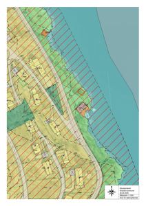 Situasjonskart som viser eiendomsgrenser, vegnett, vann og arealbruk i Strand kommune.