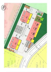 Situasjonsplan som viser tomtens form, grenser, naboeiendommer, veier og plassering av bygninger med arealdata (A) og bruksareal (BYA).