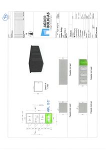 Fasadetegning som viser oppriss av bygningens fasader mot nord, øst, sør og vest, inkludert snitt A-A og detaljer for vinduer/panel.