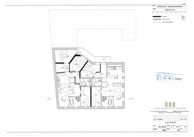 Etasjeplan (3. etasje) som viser romfordeling, vegger og innredning.