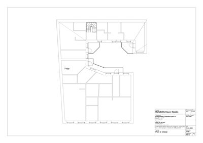 Etasjeplan (Plan 2. etasje) som viser romfordeling, vegger og en trapp.