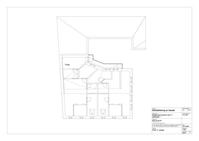 Etasjeplan (Plan 3. etasje) som viser romfordeling, trapp og veggkonstruksjoner.