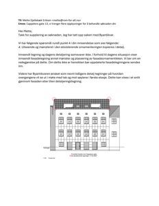 Fasadetegning (Forenklet fasade mot Cappelens gate) med tegnet utvendige vegg, vinduer og tak.