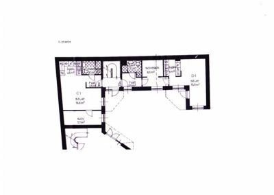 Etasjeplan (1. etasje) som viser romfordeling, arealer og funksjoner i en bygning.