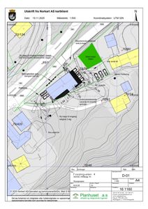 Situasjonsplan som viser bygningens plassering i forhold til tomme, veier og nabolag.
