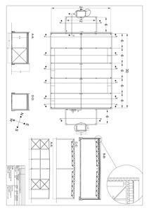 Dette bildet viser en teknisk detaljtegning som viser hvordan en konstruksjon (sannsynligvis en takkonstruksjon eller en vegg med tak) er samlet. Det er inkludert snittegninger (A-A, C-C), en detaljert oppriss (B-B) og en nordpil.