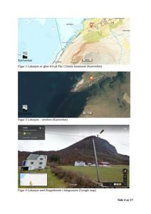 Bildet viser en side fra en byggesak som inneholder tre kartbilder (Kartverket og Google Maps) som illustrerer lokasjonen til et bygg i Ulstein kommune.
