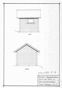 Fasadetegning som viser bygningens utsyn mot vest og nord.