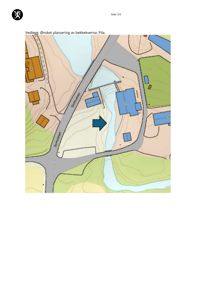 Situasjonsplan som viser ønsket plassering av belkekværne i forhold til eksisterende bygninger, vei (Sornveien) og terrengforhold.