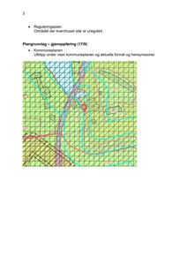 Kartutsnitt fra kommuneplan som viser reguleringer, formål og hensynssoner for et område.