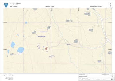 Situasjonskart som viser tomtens beliggenhet, nabolag, topografi og eksisterende bygninger.