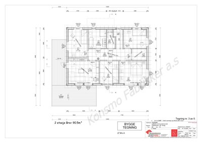 Etasjeplan (2. etasje) som viser romfordeling, dører, vinduer og mål for en bolig.