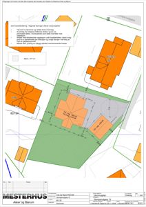 Situasjonsplan som viser tomtens form, grenser, naboeiendommer og plassering av husfotavtrykk.