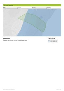 Kart som viser et 100-meter belte langs kystlinjen med topografiske linjer.