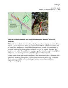 Bildet viser en situasjonsplan (tomtekart) med bygningsplassering, sammen med et fotografi av terrenget og en tekstbeskrivelse av tiltaket.