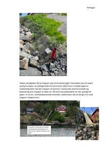 Et dokument som inneholder flere fotografier av en utvendig trapp og skråning, samt tekstbeskrivelser om situasjonen.