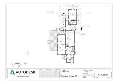Etasjeplan (hobbyrom) med romfordeling, mål og innvendige detaljer.