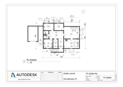 Etasjeplan for kjeller (PL-Kjeller) med romfordeling og mål.