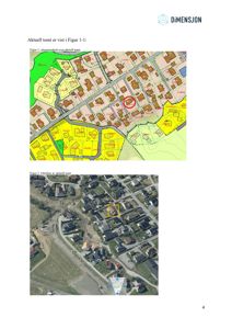 Bildet viser to karttyper: øverst en situasjonsplan med bygningsskisser og nederst et ortofoto (flyfoto) av området. Begge illustrerer tomteplassering og nabolag.