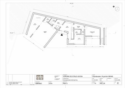 Etasjeplan (Plan U) som viser romfordeling, arealer og dimensjoner for en bolig.