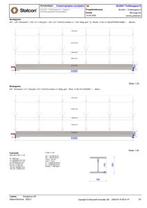 Konstruksjonstegning som viser lastfordeling og tverrsnitt for en stålkonstruksjon (HEB-profil).