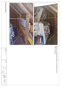 Fotografier av innvendig i et eksisterende båthus som viser båter og utstyr.