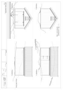 Fasadetegning som viser utsiden av et hus (BATHUS KNAKEN) sett fra fire sider (n, s, v, o).