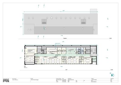 Bildet viser etasjeplaner (talet og loft) for et kontorbygg, med romfordeling, dimensjoner og arealoppdelinger.