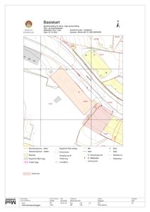 Basiskart som viser eiendomsgrenser, bygninger, veier og annen infrastruktur i et område.