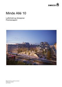 3D-visualisering (rendering) av et planlagt byutviklingsprosjekt ved Minde Allé 10, som viser bygninger, gater og omgivelser.