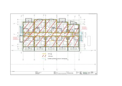 Etasjeplan (A2) som viser romfordeling, veggtykkelse (E130/E180) og overflater for en bygning.