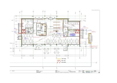 Etasjeplan (1. etasje) som viser romfordeling, veggtykkelse (E10, E60) og plassering av møbler.