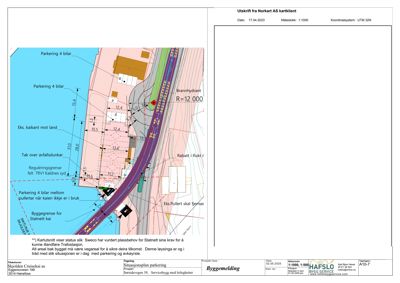 Situasjonsplan som viser tomtens beliggenhet, parkeringsarealer, veier og naboeiendommer.
