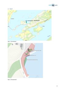 Bildet viser to kart: et oversiktskart (Figur 1) som viser lokalisering i et større geografisk område, og et situasjonskart (Figur 2) som viser detaljer om tomt, vei og fylling.