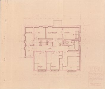 Etasjeplan som viser romfordeling, vegger, dører og trapp i en bolig.