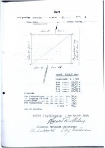Kart over eiendommen Gnr. 81 bnr. 1 i Botne herred, med areal, mål og kostnader for kartvitner.