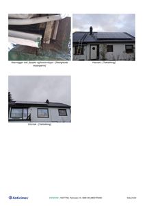 Fotografier av en eksisterende bygning som viser taktekking med solceller, fasade og konstruksjonsdetaljer.