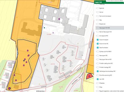 Situasjonsplan som viser tomtens beliggenhet, grenser, nabolag og overlappende planer (f.eks. naturtyper og kulturminner).
