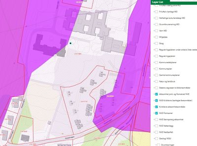 Situasjonsplan med overlag for reguleringsplaner og aktionsområder (NVE).
