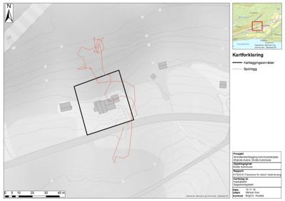 Situasjonsplan som viser bygningens plassering på tomten i forhold til terrenget og naboeiendommer.