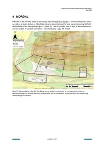 Kart som viser planområdene i Mordal med skravering for steinsprang og farge for snøskred.