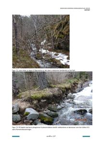 Fotografier av et naturscenario med en elv og fjell, illustrert i en skredfarevurderingsrapport.