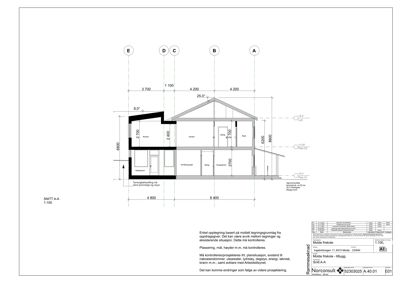 Snittegning (SNITT A-A) som viser tverrsnittet av en bygning med romfordeling og høyder.