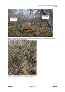 Fotografier fra en skredfarevurdering som viser terrengforhold, fast fjell og forbygning.