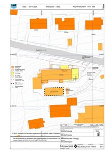 Situasjonsplan som viser bygningsplassering, tomtegrenser og planlagt utbygging.