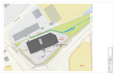 Situasjonsplan som viser bygningens plassering i forhold til nabolag, veier (Kvito-vegen, Sverre-vegen), tomtegrenser og parkeringsplasser.