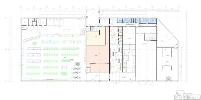 Etasjeplan (floor plan) som viser romfordeling, møblering og funksjoner i et interiør.