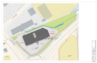 Situasjonsplan som viser bygningens plassering i forhold til nabolag, veier (Kvito-vegen, Sverre-vegen), tomtegrenser og parkeringsplasser.